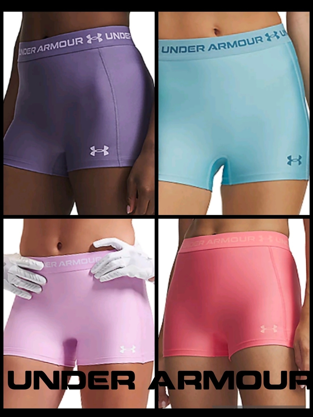 NWT UA HeatGear Shorty Shorts 3" Bundle -LIGHT PINK, BRIGHT PINK, PURPLE, & BLUE